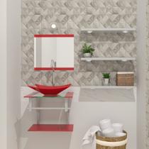 Gabinete de vidro 45cm ac com cuba retangular - vermelho ferrari