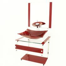 Gabinete de vidro 45cm it inox com cuba retangular - vermelho cereja