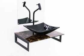 Gabinete de vidro 50cm com cuba quadrada - mármore imperador Gabinete de vidro 50cm com cuba quadrada - mármore imperador