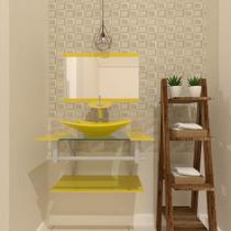 Gabinete de vidro 60cm ac com cuba retangular amarelo