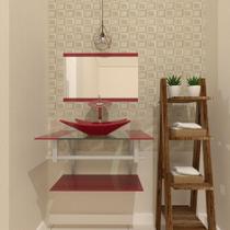 Gabinete de vidro 60cm ac com cuba retangular vermelho cereja