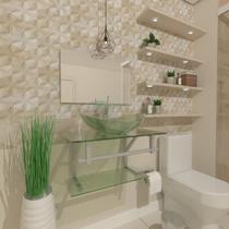 Gabinete de vidro 60cm ac cuba oval com torneira cascata incolor