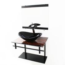 Gabinete de vidro 60cm ap com cuba oval - madeira nogueira