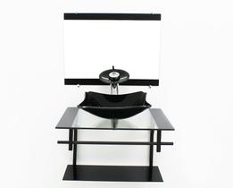 Gabinete de vidro 60cm ap com cuba retangular chanfrada - preto
