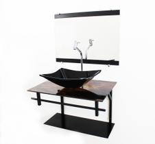 Gabinete de vidro 60cm ap com cuba retangular - madeira rústica