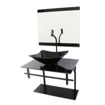 Gabinete De Vidro 60Cm Ap Com Cuba Retangular Mármore Preto