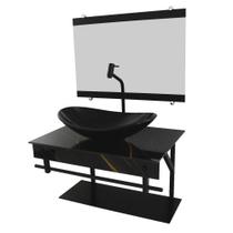 Gabinete de vidro 60cm apx com cuba oval mármore preto dourado