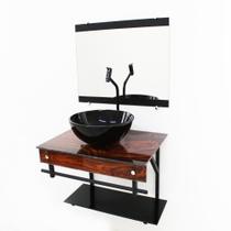 Gabinete de vidro 60cm apx com cuba redonda - madeira nogueira