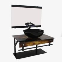 Gabinete de vidro 60cm apx com cuba redonda - madeira rústica