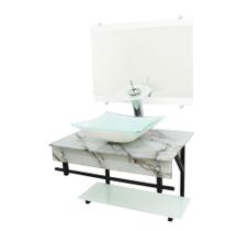 Gabinete de vidro 60cm apx com cuba retangular - mármore branco