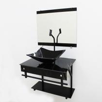 Gabinete de vidro 60cm apx com cuba retangular - mármore preto