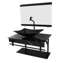 Gabinete de vidro 60cm apx com cuba retangular mármore preto dourado