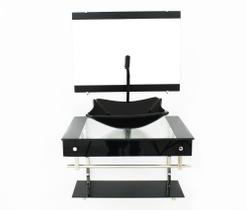 Gabinete De Vidro 60Cm Com Cuba Retangular Chanfrada - Preto Gabinete De Vidro 60Cm Com Cuba Retangular Chanfrada - Preto