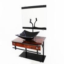 Gabinete De Vidro 60Cm Com Cuba Retangular - Madeira Gabinete De Vidro 60Cm Com Cuba Retangular - Madeira