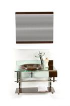 Gabinete de vidro 60cm curvado duplo inox com cuba chapéu - marrom