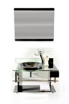 Gabinete de vidro 60cm curvado duplo inox com cuba chapéu preto + torneira monocomando incolor