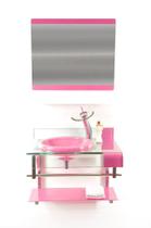 Gabinete de vidro 60cm curvado duplo inox com cuba chapéu - rosa