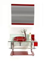 Gabinete de vidro 60cm curvado duplo inox com cuba chapéu - vermelho cereja - Cubas e Gabinetes