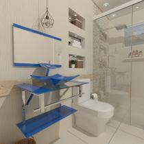 Gabinete de vidro 60cm iq inox com cuba quadrada - azul