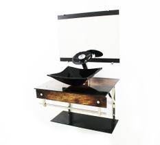 Gabinete de vidro 60cm iqx inox com cuba quadrada - madeira rústica - Cubas e Gabinetes