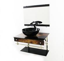 Gabinete de vidro 60cm iqx inox com cuba redonda - madeira rústica