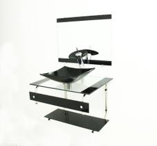 Gabinete De Vidro 60Cm It Inox Com Cuba Quadrada - Preto