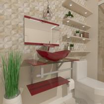 Gabinete de vidro 70cm ac cuba oval vermelho cereja