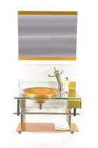 Gabinete de vidro 70cm curvado duplo inox com cuba chapéu - dourado real