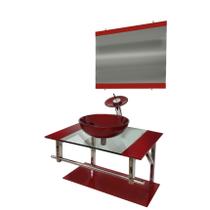 Gabinete de vidro 70cm iq inox com cuba redonda - vermelho cereja