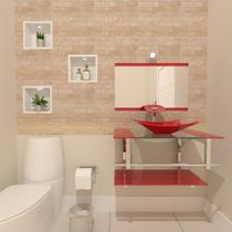 Gabinete de vidro 70cm iq inox com cuba retangular - vermelho ferrari