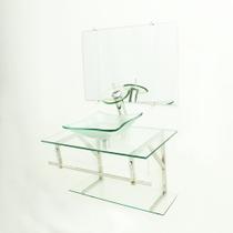 Gabinete de vidro 70cm iqx inox com cuba quadrada - incolor