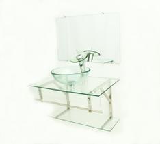 Gabinete de vidro 70cm iqx inox com cuba redonda - incolor