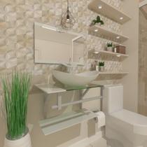 Gabinete de vidro 80cm ac cuba oval branco