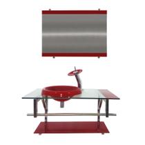 Gabinete de vidro 80cm iq inox com cuba chapéu redonda - vermelho cereja