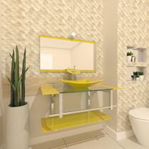 Gabinete de vidro 80cm iq inox com cuba retangular - amarelo