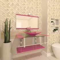 Gabinete de vidro 80cm iq inox com cuba retangular - rosa
