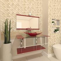 Gabinete de vidro 80cm iq inox com cuba retangular - vermelho cereja