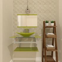 Gabinete de vidro 90cm ac cuba retangular verde oliva