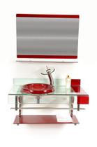 Gabinete de vidro 90cm curvado duplo inox com cuba chapéu - vermelho cereja