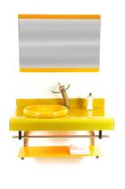 Gabinete de vidro 90cm full curvado duplo inox com torneira cascata amarelo