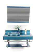 Gabinete de vidro 90cm full curvado duplo inox com torneira cascata azul