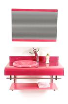 Gabinete de vidro 90cm full curvado duplo inox com torneira cascata rosa