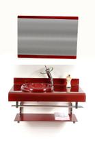 Gabinete de vidro 90cm full curvado duplo inox com torneira cascata vermelho cereja