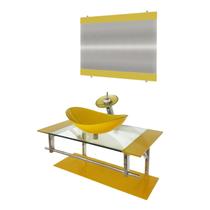 Gabinete de Vidro 90cm Inox com Cuba Oval Amarelo