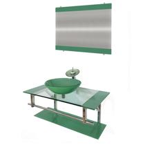 Gabinete de Vidro 90cm Inox com Cuba Redonda Verde