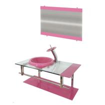 Gabinete de vidro 90cm iq inox com cuba chapéu redonda - rosa
