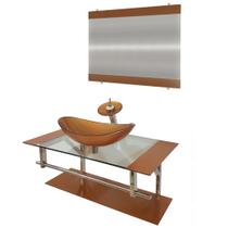 Gabinete de vidro 90cm iq inox com cuba oval - dourado real