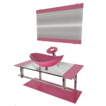 Gabinete de vidro 90cm iq inox com cuba oval - rosa