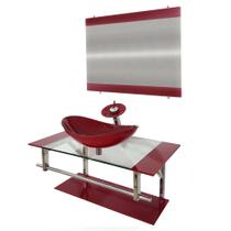 Gabinete de vidro 90cm iq inox com cuba oval - vermelho cereja