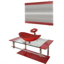 Gabinete de vidro 90cm iq inox com cuba oval - vermelho ferrari